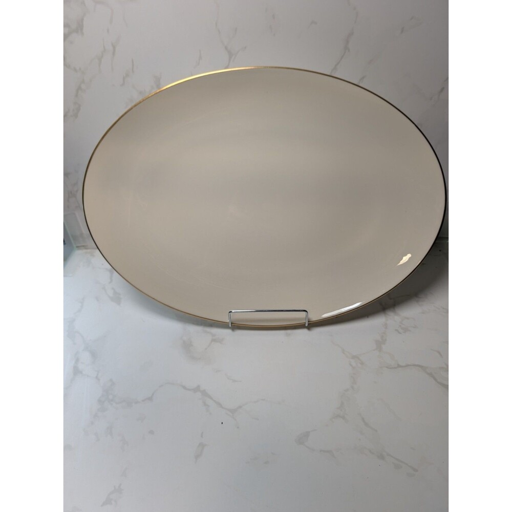 Lenox Olympia Medium Oval Serving Platter Ivory Gold Trim USA 16"